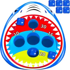 Inflatable Pool Shark Cornhole Game Set with Upgraded 5 Holes & 5 Bean Bags, Floating Swimming Pool Ring Toss Toys for Kids Adults Family for Summer Pool Party Beach Luau Game Water Carnival
