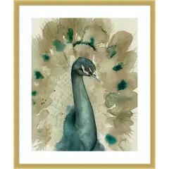 Sepia Peacock I by Grace Popp Wood Framed Wall Art Print