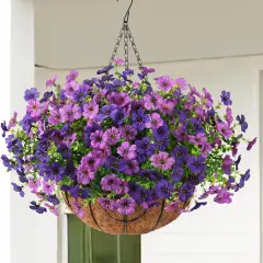 Artificial Faux Hanging Baskets Flowers Plants for Outdoor Spring Decoration