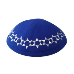 Kippah Blue Silver Embroidery Linen