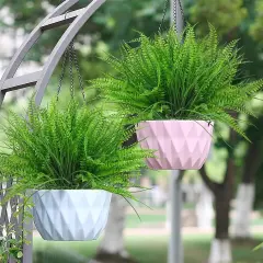 8 Bundles Artificial Plants Boston Fern Wheat Grass Shrubs Outdoor Faux Plants Faux Fern Stems UV Resistant Artificial Outdoor Plants Greenery for Home Gardens Patio Yards Decor