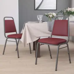 Emma and Oliver 4 Pack Trapezoidal Back Stacking Banquet Chair BurgVinyl/SilverVein