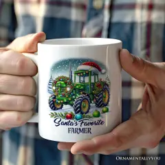 Santa's Favorite Farmer Mug, Christmas Green Tractor Gift