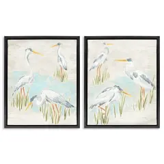 Stupell Industries Cranes in Marsh Pond 2 pc Framed Floater Canvas Wall Art Set Design by June Erica Vess