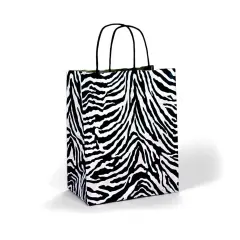 Printed Paper Shopping Bags with Brown Interior Compact 6" x 3 1/4" x 8 3/8"