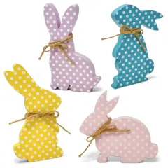 Gift Boutique Easter Bunny Table Decoration Centerpiece 4 Designs Decorative Wooden Spring Shaped Pastel Bunnies Rabbit Table Top Sign Decor Wood Tabletop for Office Dining Room Party Supplies