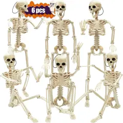 6 Packs Posable Halloween Skeleton, 16" Full Body Skeleton Decor