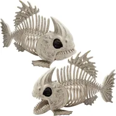 2 PCS 9.5 Halloween Posable Fish Skeleton Decor
