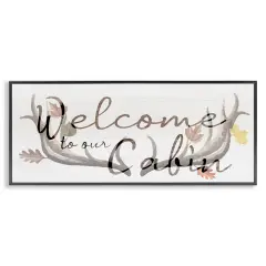 Welcome Cabin Deer Antlers Framed Giclee Art Black