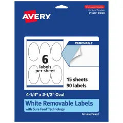Avery Matte White Removable Oval Labels with Sure Feed Technology, 4.25" x 2.5"