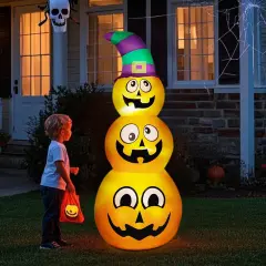 Halloween Inflatables Stacked Pumpkins with Witch Hat
