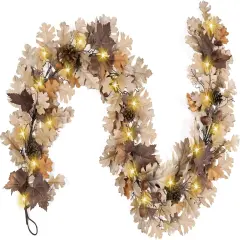 6 Ft Maple Leaf Lighted Garland with Pinecones