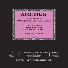 Arches Aquarelle Hot Pressed Watercolor Pad 11.69"X16.53"- 140lb, 12 Sheets