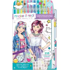 Make It Real: Fashion Design Sketchbook: Digital Dream - Includes 110 Stickers & Stencils, Draw Sketch & Create, Fashion Coloring Book, Tweens & Girls, Kids Ages 6+