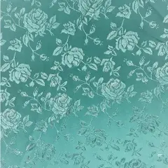 1 Yard Aqua Rose Floral Jacquard Satin 60/59&Prime; Width