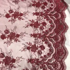 1 Yard Burgundy Sequin Lace Fabric, 100% Polyester Embroidered Mesh for Evening Wear & Bridal 51&Prime; Wide