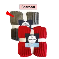 50x60" Sherpa Throw Blanket Charcoal & Red, Ultra-Soft Flannel Fleece Front