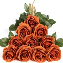 10pcs Silk Roses Artificial Flowers - Burnt Orange