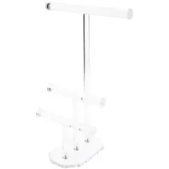 Plymor Clear Acrylic 3-Tier T-Bar Necklace & Bracelet Display Stand, 16" H x 12" W x 8" D