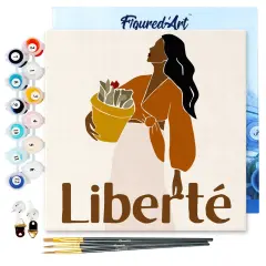 Figured'Art Mini Paint by Numbers Kit for Adults with Frame Beauty and Liberty Small format 8"x8" - Craft Art Painting DIY Canvas Already Stretched on a Wooden Frame