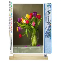 Figured'Art Paint by Numbers Kit for Adults Multicolored Flowers 16"x20" - Craft Art Painting Rolled Canvas with DIY wooden frame