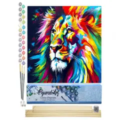 Figured'Art Paint by Number for Adults Colorful Abstract Lion 16"x20" - Craft Art Painting Rolled Canvas with DIY Wooden Frame