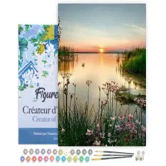 Figured'Art Paint by Numbers for Adults with Frame Peaceful Lake 16"x20" - Craft Art Painting DIY Kit Canvas Already Stretched on a Wooden Frame
