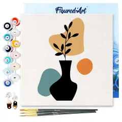 Figured'Art Mini Paint by Numbers Kit for Adults with Frame Abstract Plant Pot Set 1 of 3 Small format 8"x8" - Craft Art Painting DIY Canvas Already Stretched on a Wooden Frame