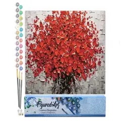 Figured'Art Paint by Numbers for Adults Abstract Red Flowers 16"x20" - Craft Art Painting DIY Kit Rolled Canvas without frame