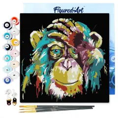 Figured'Art Mini Paint by Numbers Kit for Adults with Frame Baboon Pop Art Small format 8"x8" - Craft Art Painting DIY Canvas Already Stretched on a Wooden Frame