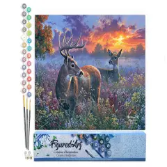 Figured'Art Paint by Numbers for Adults Deer couple 16"x20" - Craft Art Painting DIY Kit Rolled Canvas without frame