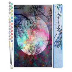 Figured'Art Paint by Numbers Kit for Adults Full Moon with Colourful reflections 16"x20" - Craft Art Painting DIY Kit Rolled Canvas without frame