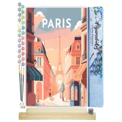 Figured'Art Paint by Number for Adults Travel Poster Paris 16"x20" - Craft Art Painting Rolled Canvas with DIY Wooden Frame
