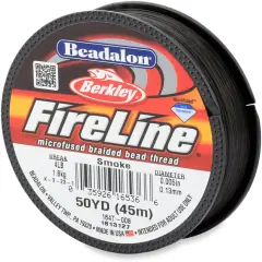 Beadalon FireLine Beading Thread by Berkley, 0.005", Break Strength 4 lb, Smoke, 50 yd