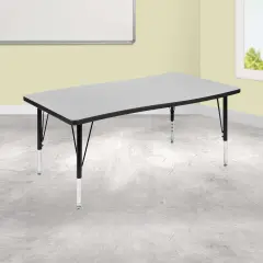 Emma and Oliver 28"W x 47.5"L Rectangle Wave Flexible Collaborative Kids Adjustable Activity Table Grey