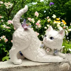 Ceramic Cat Playing with Butterfly Music Box, Home D&eacute;cor, Gift for Her, Gift for Mom, Kitchen D&eacute;cor, Cat Lovers Gift, Pet Loss Gift