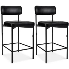 Best Choice Products Set of 2 Faux Leather Counter Stools for Kitchen Island and Dining w/ Metal Frame Midnight Black