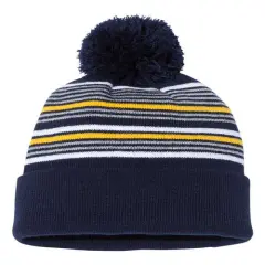 Sportsman&reg; Striped Pom Pom Cuffed Beanie Navy W GGold