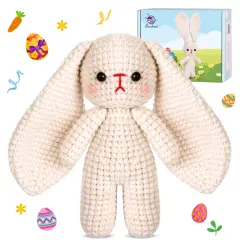 Crochet Kit for Beginners, Crochet Starter Kit w Step-by-Step Video Tutorials, Beginner Crochet Kit Knitting Supplies for Adults Kids, Crochet Bunny(40%+ Yarn)