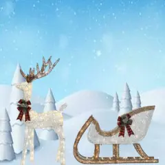 48" Lighted Silver Deer with 38" Sleigh Holiday Yard Decoration