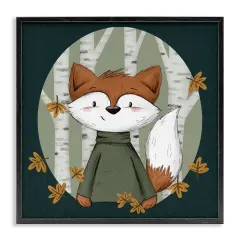 Stupell Industries Autumnal Fox & Birch Trees Framed Giclee Design by Sarah Hickman