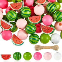 100 Pcs Watermelon Wooden Beads 16 mm Summer Multi Colored Wooden Beads Bulk Colorful Summer Wood Beads for Crafts Round Loose Spacer Beads for DIY