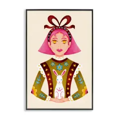 Stupell Industries Pink Haired Girl & Bunny Framed Giclee Design by Hannah Moren