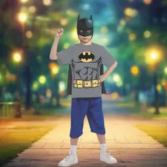 Boys Batman Costume Shirt with Mask and Removable Cape Multi