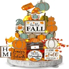 21 Pcs Fall Tiered Tray Decoration Set Thanksgiving Table Sign