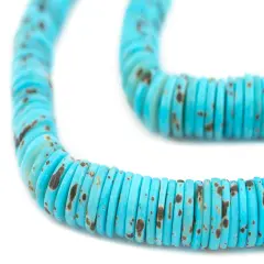 The Bead Chest 14mm Turquoise Bone Button Beads: Nepal Flat Round Disk Heishi Beads for DIY Necklace Jewelry Making