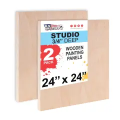 Unfinished Cradled Wood Panels for Painting, 2 Pack of 24x24 inch - Studio Birch Wooden Canvas Boards 3/4" Deep - Mixed-Media Craft, Acrylic, Oil, Encaustic, Paint Pouring Panel Board