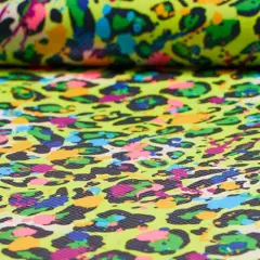 Party Animal Foil Printed Spandex Fabric Lime Green