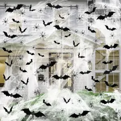 Halloween Spider Webs &120pcs Fake Bats 50pcs Fake Spiders