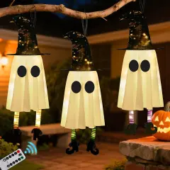 1 Pack Halloween Hanging Ghosts with Witch Hat - White